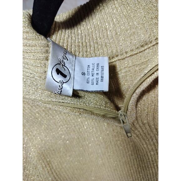 Gold Metallic Mock Neck Sweater, Size S - Picture 8 of 10